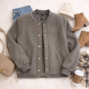 Interval Sherpa Fleece Snap Jacket | Size M | Cozy Bomber Teddy Comfort